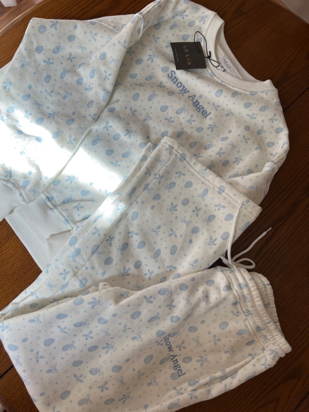 Le Lis White and Light Blue 'Snow Angel' Sweatpant and Crewneck Set